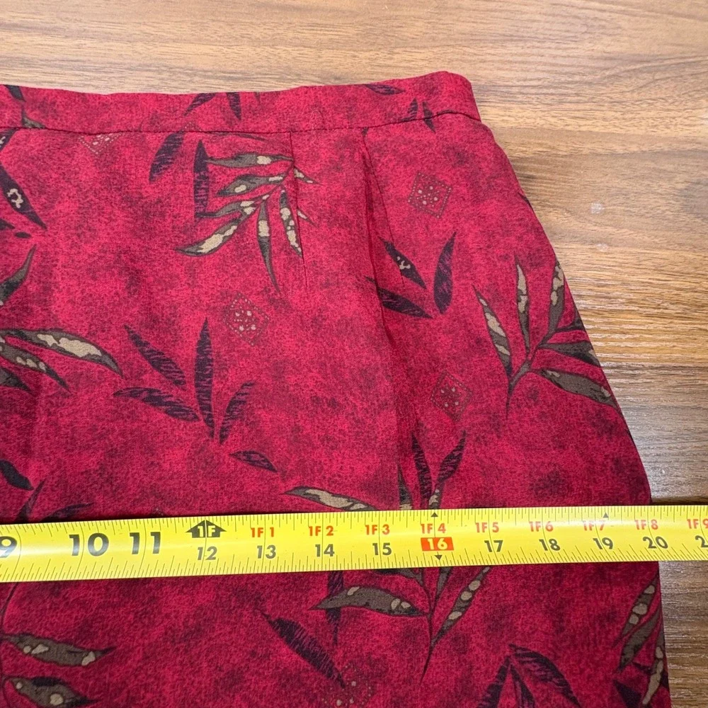Kasper ASL Skirt Suit Women 12 Red Leaf Print Vintage 90s Rayon Whimsigoth Chic